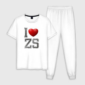 Мужская пижама хлопок с принтом I love ZS в Петрозаводске, 100% хлопок | брюки и футболка прямого кроя, без карманов, на брюках мягкая резинка на поясе и по низу штанин
 | zack snyder | зак снайдер | я люблю зс
