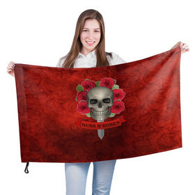 Флаг 3D с принтом Gans N Roses в Петрозаводске, 100% полиэстер | плотность ткани — 95 г/м2, размер — 67 х 109 см. Принт наносится с одной стороны | gans n roses | группа | исполнители | меч | музыка | песни | розы | рок группа | череп