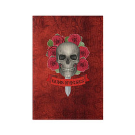 Обложка для паспорта матовая кожа с принтом Gans N Roses в Петрозаводске, натуральная матовая кожа | размер 19,3 х 13,7 см; прозрачные пластиковые крепления | Тематика изображения на принте: gans n roses | группа | исполнители | меч | музыка | песни | розы | рок группа | череп