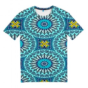 Мужская футболка 3D с принтом Mandala в Петрозаводске, 100% полиэфир | прямой крой, круглый вырез горловины, длина до линии бедер | Тематика изображения на принте: абстракция | арт | узор | цветы