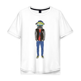 Мужская футболка хлопок Oversize с принтом Fashionable pug в Петрозаводске, 100% хлопок | свободный крой, круглый ворот, “спинка” длиннее передней части | 