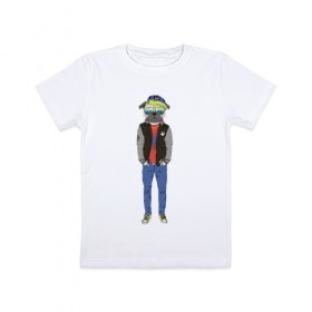 Детская футболка хлопок с принтом Fashionable pug в Петрозаводске, 100% хлопок | круглый вырез горловины, полуприлегающий силуэт, длина до линии бедер | Тематика изображения на принте: 