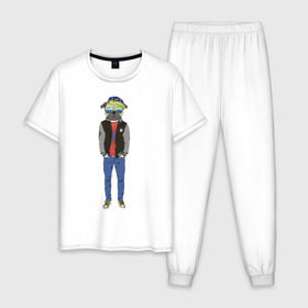 Мужская пижама хлопок с принтом Fashionable pug в Петрозаводске, 100% хлопок | брюки и футболка прямого кроя, без карманов, на брюках мягкая резинка на поясе и по низу штанин
 | 