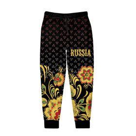 Мужские брюки 3D с принтом Россия в Петрозаводске, 100% полиэстер | манжеты по низу, эластичный пояс регулируется шнурком, по бокам два кармана без застежек, внутренняя часть кармана из мелкой сетки | роспись | россия | хохлома | цветы | я русский