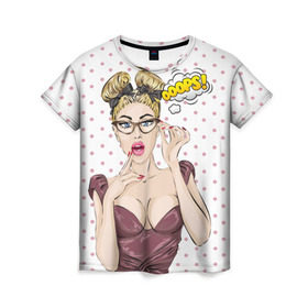 Женская футболка 3D с принтом ПОП-АРТ в Петрозаводске, 100% полиэфир ( синтетическое хлопкоподобное полотно) | прямой крой, круглый вырез горловины, длина до линии бедер | горошек | девушка | ретро