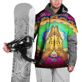 Накидка на куртку 3D с принтом Meditation в Петрозаводске, 100% полиэстер |  | 3d | indian | mandala | арт | йога | медитация | руки | узор | цветы
