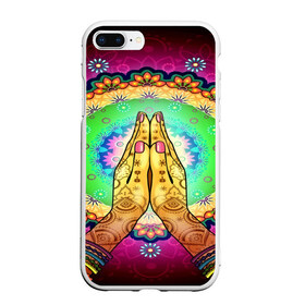 Чехол для iPhone 7Plus/8 Plus матовый с принтом Meditation в Петрозаводске, Силикон | Область печати: задняя сторона чехла, без боковых панелей | 3d | indian | mandala | арт | йога | медитация | руки | узор | цветы