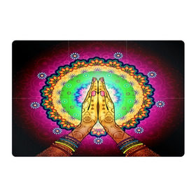 Магнитный плакат 3Х2 с принтом Meditation в Петрозаводске, Полимерный материал с магнитным слоем | 6 деталей размером 9*9 см | 3d | indian | mandala | арт | йога | медитация | руки | узор | цветы
