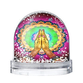 Снежный шар с принтом Meditation в Петрозаводске, Пластик | Изображение внутри шара печатается на глянцевой фотобумаге с двух сторон | 3d | indian | mandala | арт | йога | медитация | руки | узор | цветы