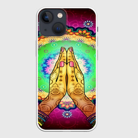 Чехол для iPhone 13 mini с принтом Meditation в Петрозаводске,  |  | 3d | indian | mandala | арт | йога | медитация | руки | узор | цветы