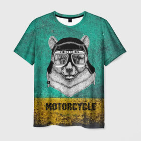 Мужская футболка 3D с принтом Мотоцикл медведь в Петрозаводске, 100% полиэфир | прямой крой, круглый вырез горловины, длина до линии бедер | 3d | motor bicycle | motorbike | motorcycle | авто | автомобильные | водитель | механик | мотоциклист | очки
