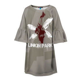 Детское платье 3D с принтом Linkin Park - Hybrid logos в Петрозаводске, 100% полиэстер | прямой силуэт, чуть расширенный к низу. Круглая горловина, на рукавах — воланы | 0x000000123 | chester | hybrid | linkin park | линкин парк