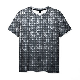 Мужская футболка 3D с принтом Мелкие Шарики в Петрозаводске, 100% полиэфир | прямой крой, круглый вырез горловины, длина до линии бедер | кольчуга | металл | перелив | рыбный | серебро | черно белый | чешуйки | чешуя