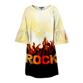Детское платье 3D с принтом Rock концерт в Петрозаводске, 100% полиэстер | прямой силуэт, чуть расширенный к низу. Круглая горловина, на рукавах — воланы | rock | в толпу | гитара | группа | дым | жанр | концерт | металл | музыка | надпись | панк | певец | песня | прыжок | рок | рок н рол | руки | стиль | хард | хой | я люблю рок