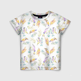 Детская футболка 3D с принтом Пташки в Петрозаводске, 100% гипоаллергенный полиэфир | прямой крой, круглый вырез горловины, длина до линии бедер, чуть спущенное плечо, ткань немного тянется | bird | birds | feather | spring | весна | ветка | перья | птицы | птички