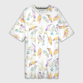 Платье-футболка 3D с принтом Пташки в Петрозаводске,  |  | bird | birds | feather | spring | весна | ветка | перья | птицы | птички