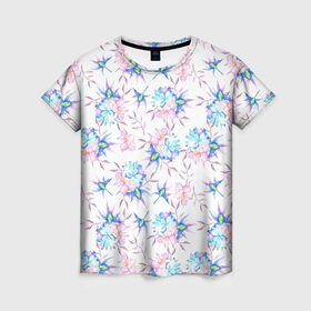 Женская футболка 3D с принтом Цветы в Петрозаводске, 100% полиэфир ( синтетическое хлопкоподобное полотно) | прямой крой, круглый вырез горловины, длина до линии бедер | flower | flowers | spring | весна | нежность | цветок | цветы