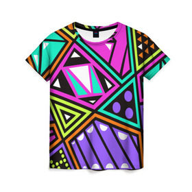 Женская футболка 3D с принтом Geometry в Петрозаводске, 100% полиэфир ( синтетическое хлопкоподобное полотно) | прямой крой, круглый вырез горловины, длина до линии бедер | геометрия | подарок | прикол | принт | яркий