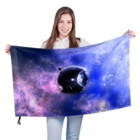 Флаг 3D с принтом Вселенная бесконечна в Петрозаводске, 100% полиэстер | плотность ткани — 95 г/м2, размер — 67 х 109 см. Принт наносится с одной стороны | звезды | планета | разноцветный | шлем | яркий
