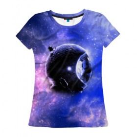 Женская футболка 3D с принтом Вселенная бесконечна в Петрозаводске, 100% полиэфир ( синтетическое хлопкоподобное полотно) | прямой крой, круглый вырез горловины, длина до линии бедер | звезды | планета | разноцветный | шлем | яркий