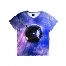Детская футболка 3D с принтом Вселенная бесконечна в Петрозаводске, 100% гипоаллергенный полиэфир | прямой крой, круглый вырез горловины, длина до линии бедер, чуть спущенное плечо, ткань немного тянется | звезды | планета | разноцветный | шлем | яркий