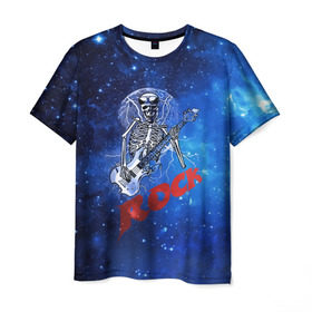 Мужская футболка 3D с принтом Мертвый гитарист в Петрозаводске, 100% полиэфир | прямой крой, круглый вырез горловины, длина до линии бедер | rock | гитара | скелет | я люблю рок