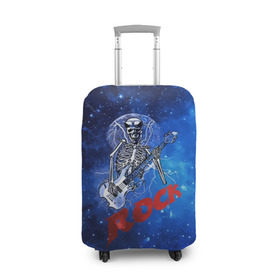 Чехол для чемодана 3D с принтом Мертвый гитарист в Петрозаводске, 86% полиэфир, 14% спандекс | двустороннее нанесение принта, прорези для ручек и колес | rock | гитара | скелет | я люблю рок