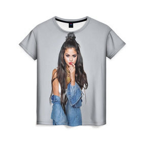 Женская футболка 3D с принтом Selena Gomez в Петрозаводске, 100% полиэфир ( синтетическое хлопкоподобное полотно) | прямой крой, круглый вырез горловины, длина до линии бедер | Тематика изображения на принте: 