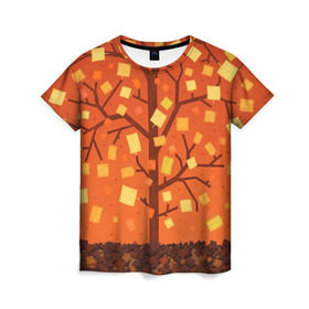 Женская футболка 3D с принтом Золотая осень в Петрозаводске, 100% полиэфир ( синтетическое хлопкоподобное полотно) | прямой крой, круглый вырез горловины, длина до линии бедер | ветви | ветка | дерево | древо | лес | листва | листья | осень | природа