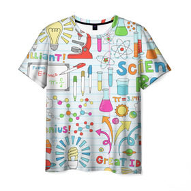 Мужская футболка 3D с принтом Стикеры Наука в Петрозаводске, 100% полиэфир | прямой крой, круглый вырез горловины, длина до линии бедер | паттерн | студенту | школьный