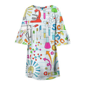 Детское платье 3D с принтом Стикеры Наука в Петрозаводске, 100% полиэстер | прямой силуэт, чуть расширенный к низу. Круглая горловина, на рукавах — воланы | паттерн | студенту | школьный