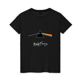 Женская футболка хлопок с принтом Pink Floyd в Петрозаводске, 100% хлопок | прямой крой, круглый вырез горловины, длина до линии бедер, слегка спущенное плечо | rolling stone | англия | басы | британия | гитара | группа | музыка | песни | пинк флойд | призма | радуга | рок | свет