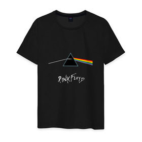 Мужская футболка хлопок с принтом Pink Floyd в Петрозаводске, 100% хлопок | прямой крой, круглый вырез горловины, длина до линии бедер, слегка спущенное плечо. | Тематика изображения на принте: rolling stone | англия | басы | британия | гитара | группа | музыка | песни | пинк флойд | призма | радуга | рок | свет