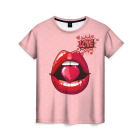 Женская футболка 3D с принтом Lips в Петрозаводске, 100% полиэфир ( синтетическое хлопкоподобное полотно) | прямой крой, круглый вырез горловины, длина до линии бедер | 3d | love | pop art | арт | губы | девушкам | любовь | поп арт | поцелуй | розовый | сердечки