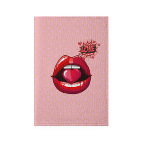 Обложка для паспорта матовая кожа с принтом Lips в Петрозаводске, натуральная матовая кожа | размер 19,3 х 13,7 см; прозрачные пластиковые крепления | Тематика изображения на принте: 3d | love | pop art | арт | губы | девушкам | любовь | поп арт | поцелуй | розовый | сердечки