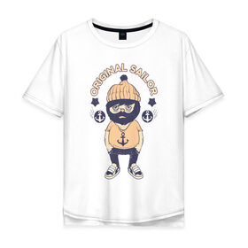 Мужская футболка хлопок Oversize с принтом Original Sailor в Петрозаводске, 100% хлопок | свободный крой, круглый ворот, “спинка” длиннее передней части | арт | военно морской флот | матрос | моряк | надпись | речник | якорь