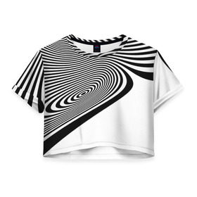 Женская футболка 3D укороченная с принтом Black&White illusion в Петрозаводске, 100% полиэстер | круглая горловина, длина футболки до линии талии, рукава с отворотами | 3d | абстракции | иллюзия | линии | полосы | черно белые