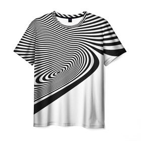 Мужская футболка 3D с принтом Black&White illusion в Петрозаводске, 100% полиэфир | прямой крой, круглый вырез горловины, длина до линии бедер | 3d | абстракции | иллюзия | линии | полосы | черно белые