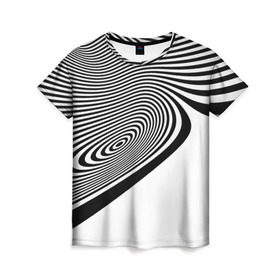 Женская футболка 3D с принтом Black&White illusion в Петрозаводске, 100% полиэфир ( синтетическое хлопкоподобное полотно) | прямой крой, круглый вырез горловины, длина до линии бедер | 3d | абстракции | иллюзия | линии | полосы | черно белые