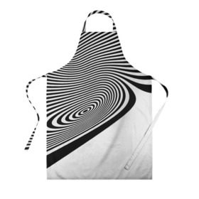 Фартук 3D с принтом Black&White illusion в Петрозаводске, 100% полиэстер | общий размер — 65 х 85 см, ширина нагрудника — 26 см, горловина — 53 см, длина завязок — 54 см, общий обхват в поясе — 173 см. Принт на завязках и на горловине наносится с двух сторон, на основной части фартука — только с внешней стороны | 3d | абстракции | иллюзия | линии | полосы | черно белые