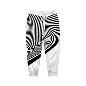 Детские брюки 3D с принтом Black&White illusion в Петрозаводске, 100% полиэстер | манжеты по низу, эластичный пояс регулируется шнурком, по бокам два кармана без застежек, внутренняя часть кармана из мелкой сетки | 3d | абстракции | иллюзия | линии | полосы | черно белые