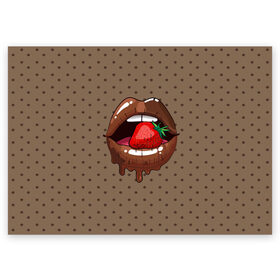Поздравительная открытка с принтом Шоколадные губки в Петрозаводске, 100% бумага | плотность бумаги 280 г/м2, матовая, на обратной стороне линовка и место для марки
 | 3d | pop art | арт | горошек | губы | девушкам | еда | клубника | кружочек | поп арт | текстура | шоколад | ягоды