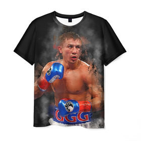 Мужская футболка 3D с принтом Геннадий Головкин в Петрозаводске, 100% полиэфир | прямой крой, круглый вырез горловины, длина до линии бедер | fighting | ggg | боец | боксер | борьба | драки