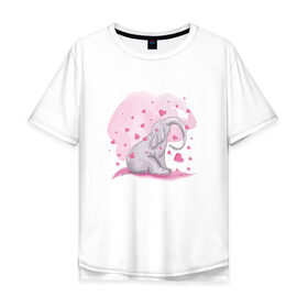 Мужская футболка хлопок Oversize с принтом Слоник в Петрозаводске, 100% хлопок | свободный крой, круглый ворот, “спинка” длиннее передней части | акварель | любовь | рисунок | розовый