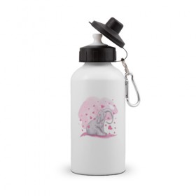 Бутылка спортивная с принтом Слоник в Петрозаводске, металл | емкость — 500 мл, в комплекте две пластиковые крышки и карабин для крепления | акварель | любовь | рисунок | розовый