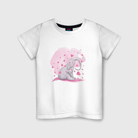 Детская футболка хлопок с принтом Слоник в Петрозаводске, 100% хлопок | круглый вырез горловины, полуприлегающий силуэт, длина до линии бедер | акварель | любовь | рисунок | розовый