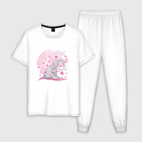 Мужская пижама хлопок с принтом Слоник в Петрозаводске, 100% хлопок | брюки и футболка прямого кроя, без карманов, на брюках мягкая резинка на поясе и по низу штанин
 | акварель | любовь | рисунок | розовый