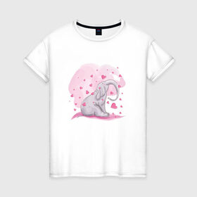 Женская футболка хлопок с принтом Слоник в Петрозаводске, 100% хлопок | прямой крой, круглый вырез горловины, длина до линии бедер, слегка спущенное плечо | Тематика изображения на принте: акварель | любовь | рисунок | розовый