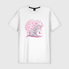 Мужская футболка премиум с принтом Слоник в Петрозаводске, 92% хлопок, 8% лайкра | приталенный силуэт, круглый вырез ворота, длина до линии бедра, короткий рукав | Тематика изображения на принте: акварель | любовь | рисунок | розовый
