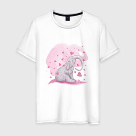 Мужская футболка хлопок с принтом Слоник в Петрозаводске, 100% хлопок | прямой крой, круглый вырез горловины, длина до линии бедер, слегка спущенное плечо. | акварель | любовь | рисунок | розовый